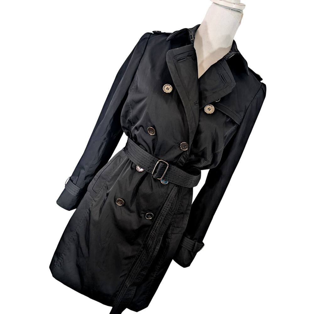 COACH! LUXE BLACK DOUBLE BREASTED, SILVER BUTTON, BELTED TRENCHCOAT, JACKET! 4